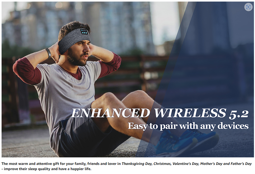 2-in-1 Sports & Sleep Bluetooth Headband – Wireless Music Headphones with Built-in Mic, Elastic Eye Mask for Workout, Travel & Relaxation