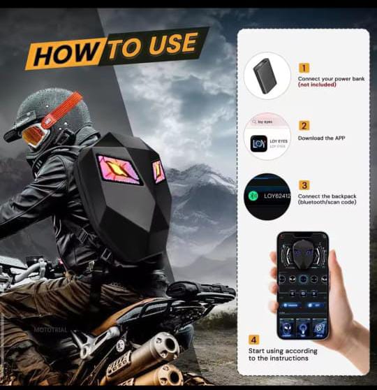 EYE Motorcycle LED Knight Backpack – Waterproof LED Display Bag with Bluetooth Mobile Controller