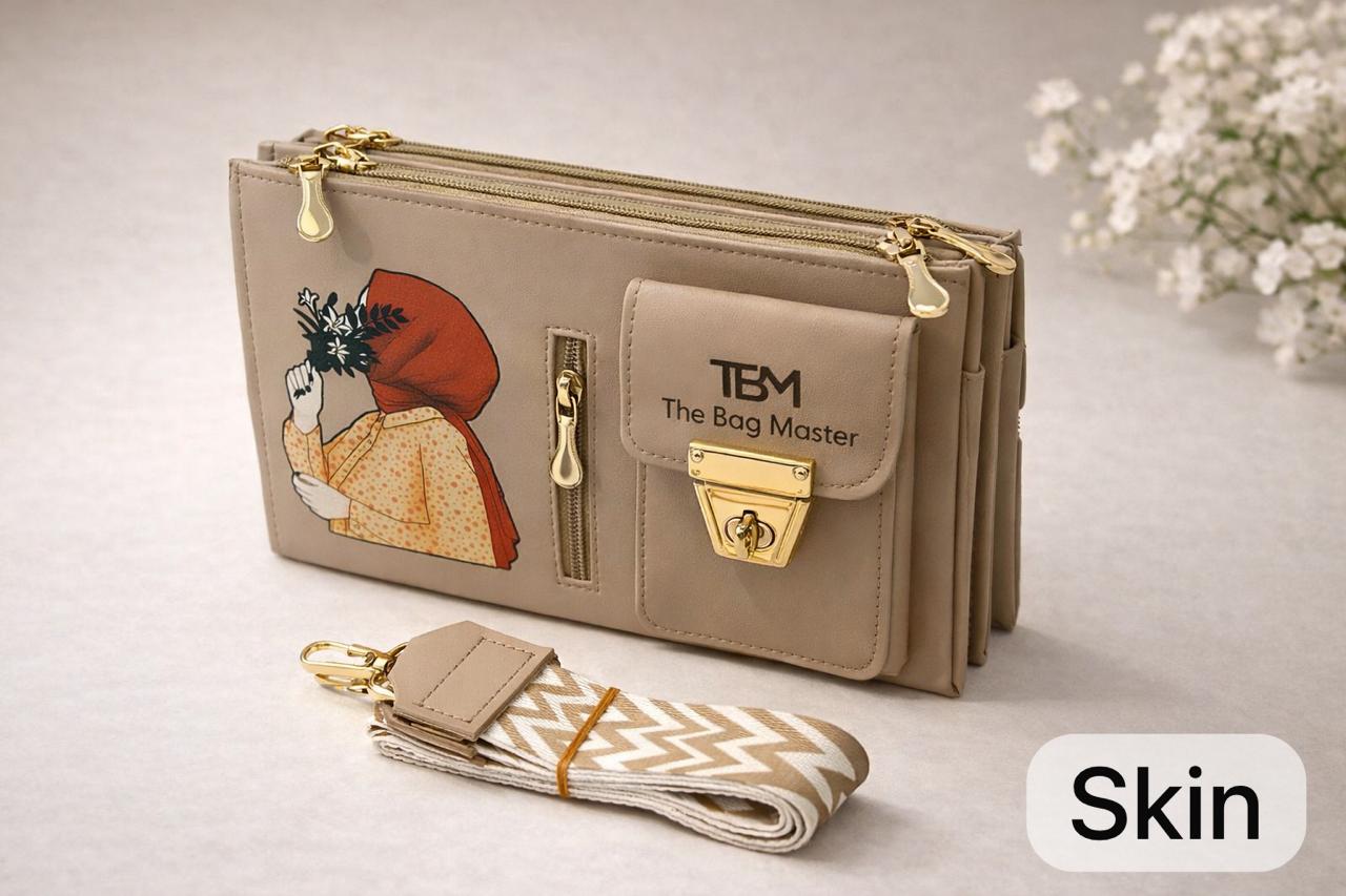 Bag Master Signature Illustrated Crossbody Bag | Multi-Compartment with Detachable Geometric Strap