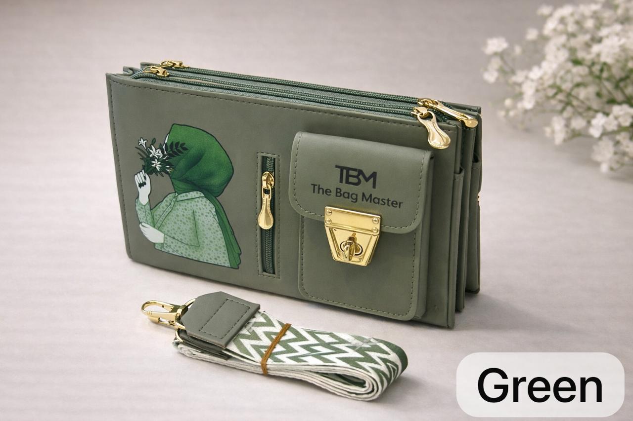 Bag Master Signature Illustrated Crossbody Bag | Multi-Compartment with Detachable Geometric Strap