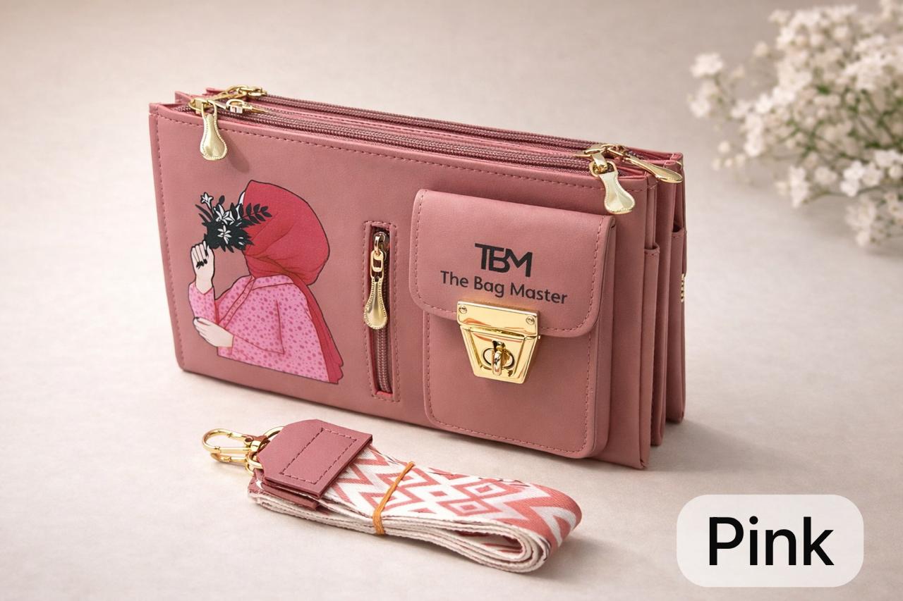 Bag Master Signature Illustrated Crossbody Bag | Multi-Compartment with Detachable Geometric Strap