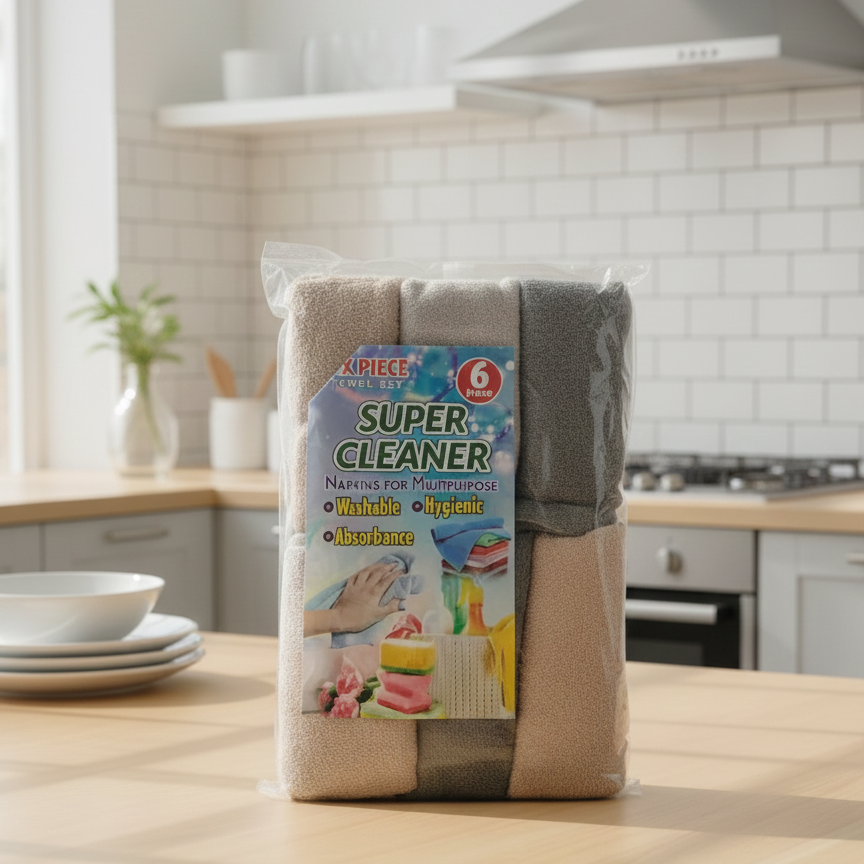 Super Cleaner 6-Piece Multipurpose Microfiber Towel Set – Washable & Ultra-Absorbent