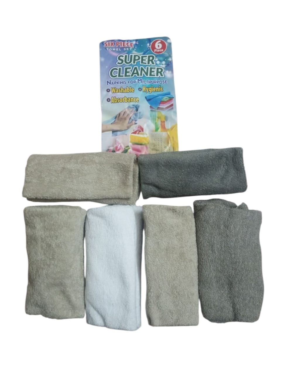 Super Cleaner 6-Piece Multipurpose Microfiber Towel Set – Washable & Ultra-Absorbent