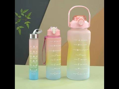 premium 3-Piece Motivational Water Bottle Set with Time Markers & Straw – Leak-Proof, BPA-Free Frosted Gradient Ombre Jugs (2L, 900ml, and 300ml) for Fitness, Gym, and Outdoor Sports